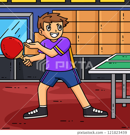 Table Tennis Player Serving the Ball Colored  121823439