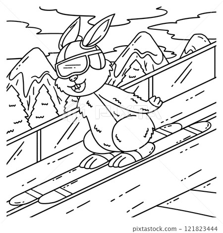 Ski Jumping Bunny Coloring Page for Kids 121823444