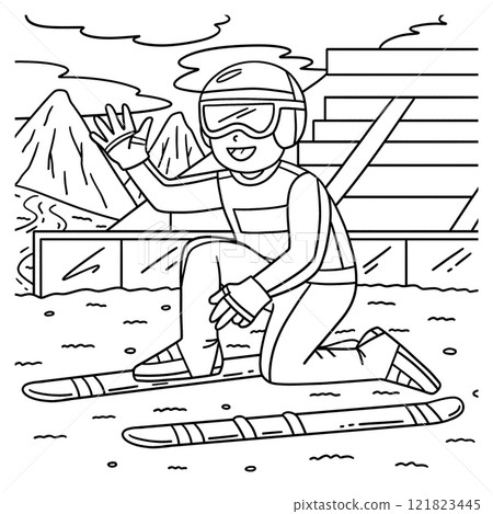 Male Ski jumper Fastening Ski Boards Coloring Page Male Ski jumper Fastening Ski Boards Coloring Page 121823445