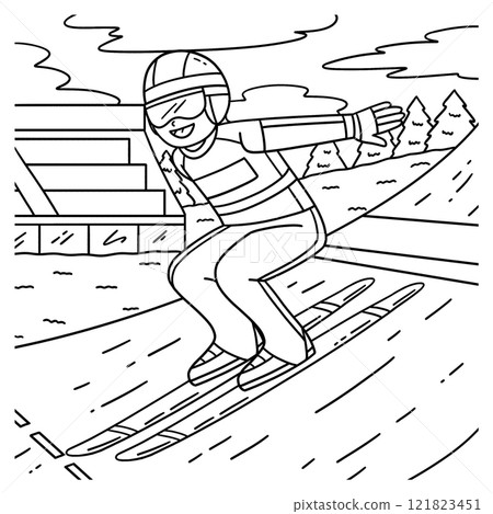 Male Ski Jumper Reaching the Out Run Coloring Page 121823451