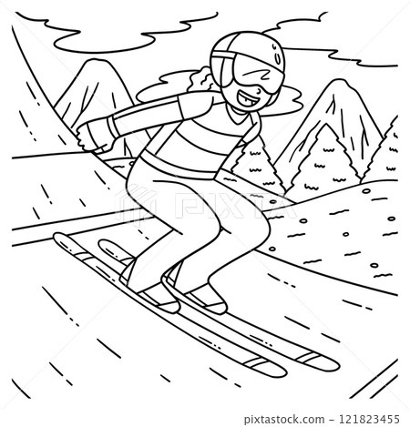 Female Ski Jumper Reaching Out Run Coloring Page 121823455