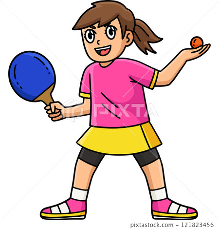 Female Table Tennis Player Ready to Serve Clipart 121823456