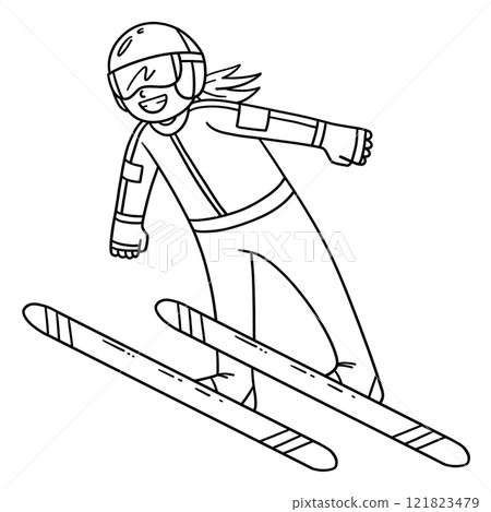 Ski Jumping Female Ski Jumper Taking Off Isolated  121823479