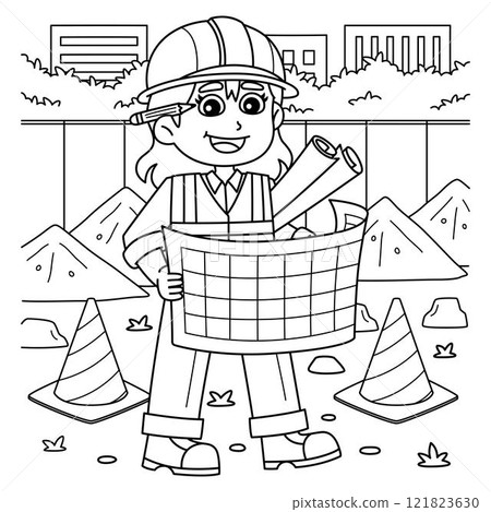 Construction Worker Building Blueprint Coloring 121823630