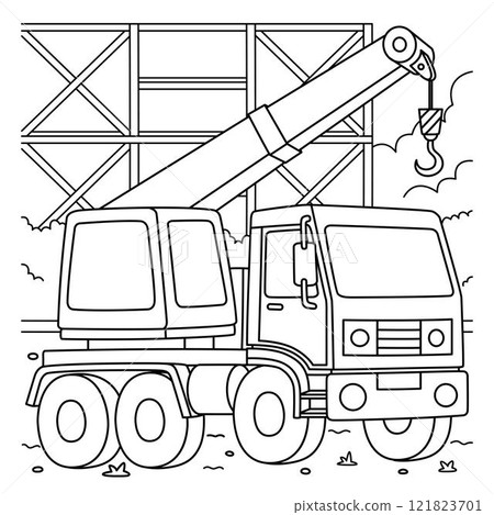 Construction Crane Truck Coloring Page for Kids 121823701