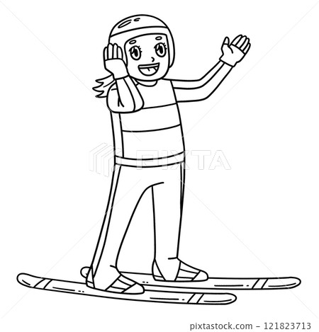 Female Ski Jumper Wearing Helmet Isolated Coloring 121823713