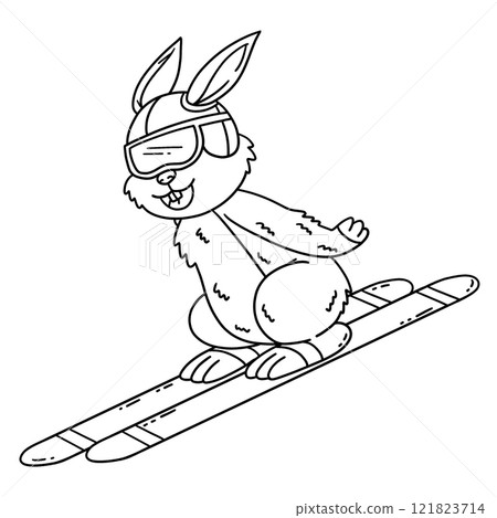 Ski Jumping Bunny Isolated Coloring Page for Kids 121823714