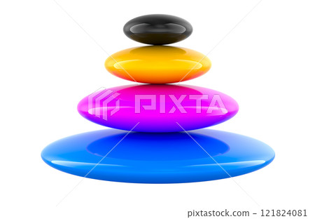 Colored stones. CMYK, concept. 3D rendering Colored stones. CMYK, concept. 3D rendering 121824081