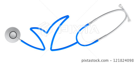 Stethoscope with check mark shape from cord. Medical check-up, concept. 3D rendering 121824098