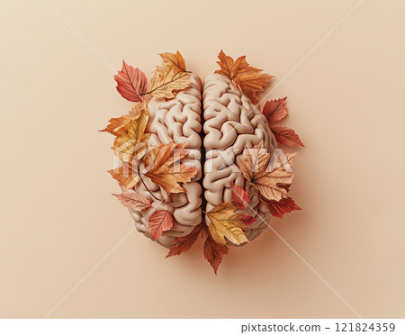 human brain with autumn leaves, depression human brain with autumn leaves, depression 121824359