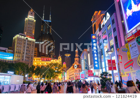 Nanjing East Road at night, Shanghai, China 121824419