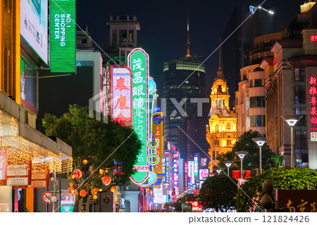 Nanjing East Road at night, Shanghai, China 121824426