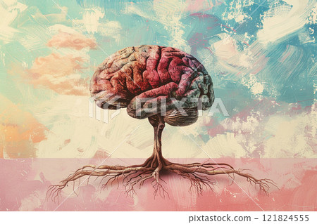 human brain with rhizome, mind, intelligence 121824555