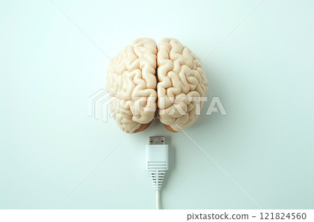 human brain with charging wire, brain charging, mental activity 121824560