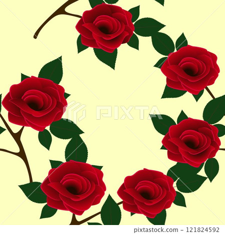 Beautiful seamless pattern with red roses on a yellow background. Beautiful seamless pattern with red roses on a yellow background. 121824592