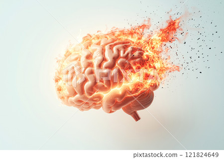 The human brain is on fire, tension at work, heavy load, intense mental activity 121824649