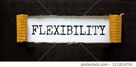 Flexibility symbol. Concept word Flexibility on beautiful white paper. Beautiful black paper background. Business flexibility concept. Copy space. 121824791