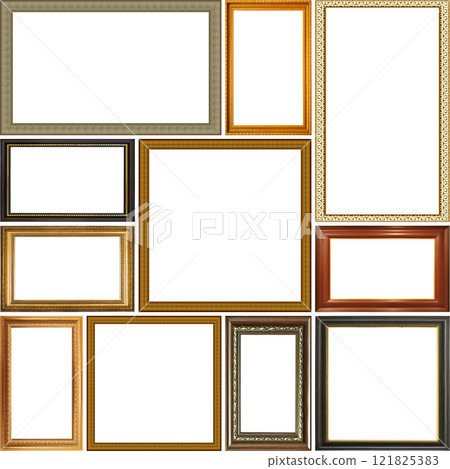Rectangular and square empty wooden and gold gilded frame Rectangular and square empty wooden and gold gilded frame 121825383