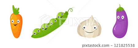 Funny Vegetable Character with Smiling Face Vector Set Funny Vegetable Character with Smiling Face Vector Set 121825538
