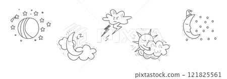 Cute Weather Line Object and Doodle Drawn Element Vector Set Cute Weather Line Object and Doodle Drawn Element Vector Set 121825561