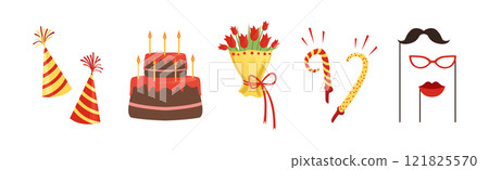 Birthday Celebration and Holiday Party Colorful Object Vector Set 121825570