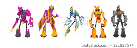 Metal Robot Transformer and Robotic Soldier Vector Set Metal Robot Transformer and Robotic Soldier Vector Set 121825574