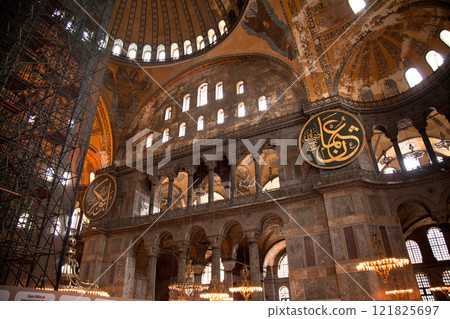 Hagia Sophia is a museum, historical basilica and mosque in Istanbul. It was built by the Byzantine Emperor Justinianus, for 532-537 in Istanbul. Photo shooting 14 june 2020 Hagia Sophia is a museum, historical basilica and mosque in Istanbul. It was built by the Byzantine Emperor Justinianus, for 532-537 in Istanbul. Photo shooting 14 june 2020 121825697