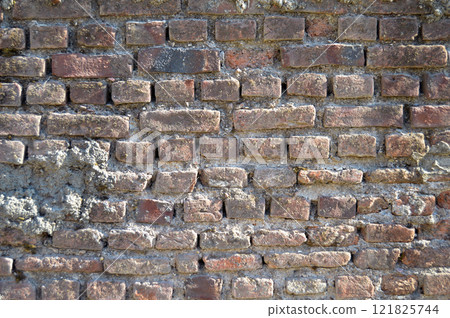 Old red brick wall vintage texture, brick wall close up texture 121825744