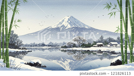 Winter scenery of Mt. Fuji and the lakeside 02 Winter scenery of Mt. Fuji and the lakeside 02 121826113