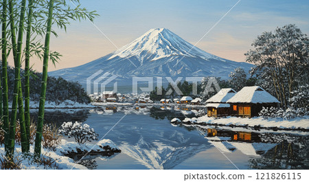 富士山風景和簡單的日式房屋02 121826115