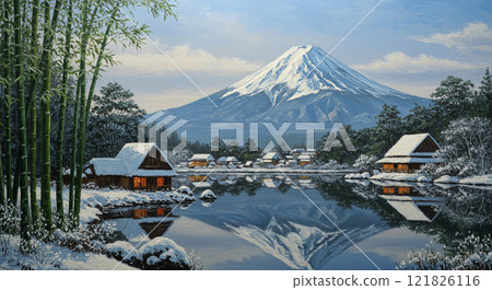富士山風景和簡單的日式房屋01 121826116