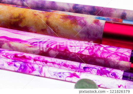 Marble makeup brushes in a row close up Marble makeup brushes in a row close up 121826379