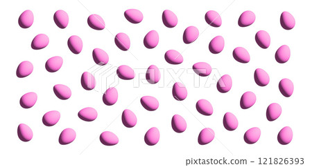 Seamless pattern of 3D pink Easter eggs with shadows on white background. Decorative holiday design for prints and digital use Seamless pattern of 3D pink Easter eggs with shadows on white background. Decorative holiday design for prints and digital use 121826393