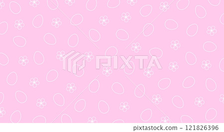 Seamless pattern with white egg and flower outlines on pink background. Easter and spring design for wallpaper, textile, and cards Seamless pattern with white egg and flower outlines on pink background. Easter and spring design for wallpaper, textile, and cards 121826396