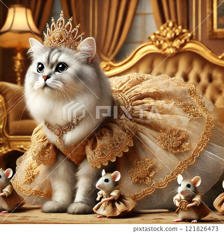 Princess Cat with a Serious Face and Her Maid Mouse 02 121826473
