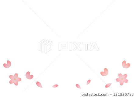 背景與粉紅色櫻花花和花瓣鋪在底部 121826753