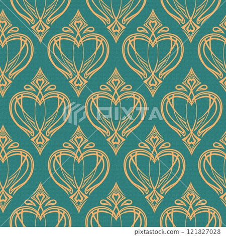 Seamless geometric pattern, abstract hearts background in the style of baroque 121827028