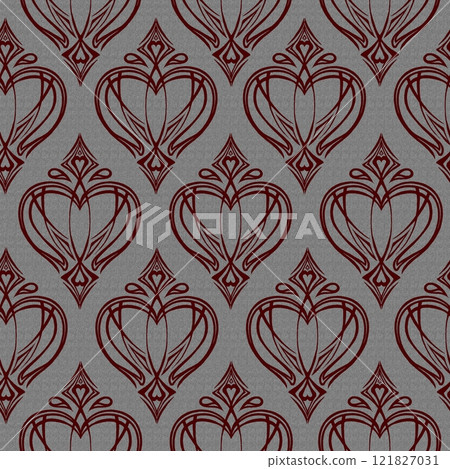Seamless geometric pattern, abstract hearts background in the style of baroque 121827031