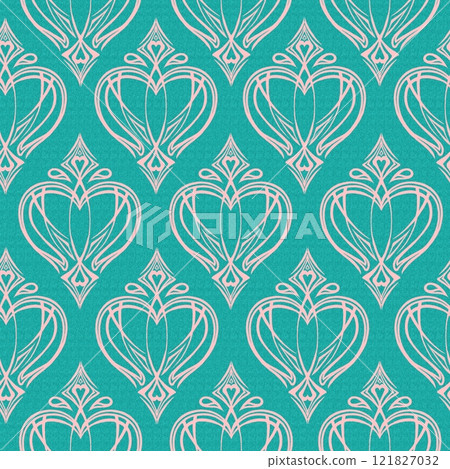 Seamless geometric pattern, abstract hearts background in the style of baroque 121827032