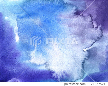 A tranquil blue and purple watercolor background with soft gradients and fluid texture. Ideal for artistic designs, serene decor, and creative graphic templates 121827521