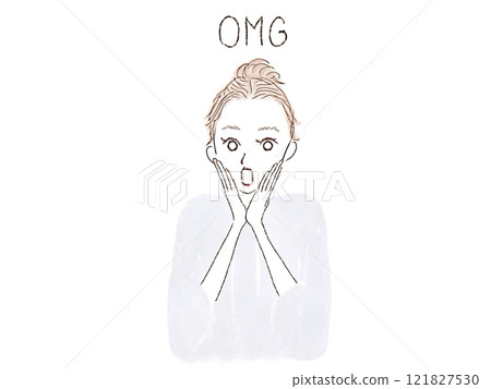 Surprised woman with hands on cheeks 121827530