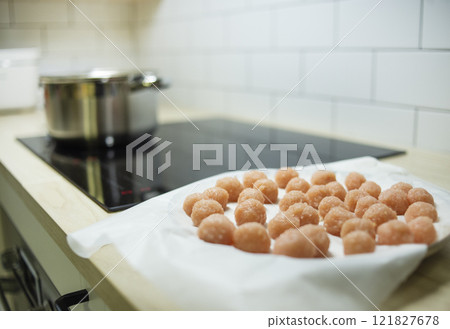 meatballs in the kitchen ready to cook meatballs in the kitchen ready to cook 121827678