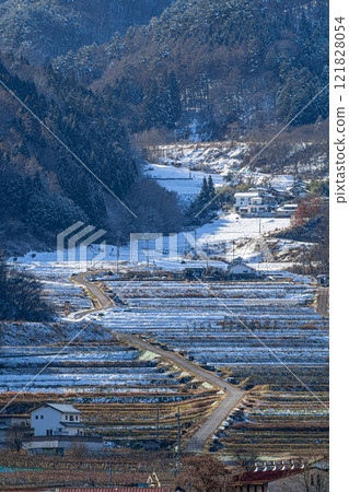 Winter rice terraces and a straight road 121828054