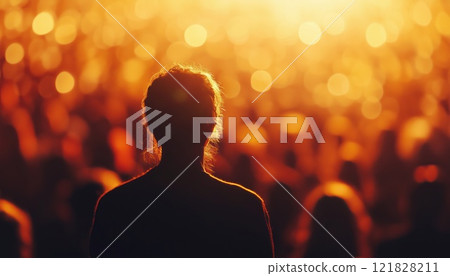 Keynote Speaker At Business Conference With Public Presentations In Entrepreneurship Club. Audience In Conference Hall, Rear View. Horizontal Composition With Blur. 121828211