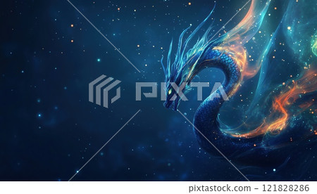 Dark Blue Abstract Flying Dragons: A Technological Exploration Of Artificial Intelligence, Neural Networks, And Big Data. Copy Space For Creative Designs. 121828286