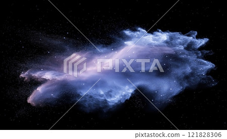 Sparkling Particles Create Celestial Scene Resembling Ethereal Blue And Purple Nebula Cloud In Dark Space Phenomena. Sparkling Particles Create Celestial Scene Resembling Ethereal Blue And Purple Nebula Cloud In Dark Space Phenomena. 121828306