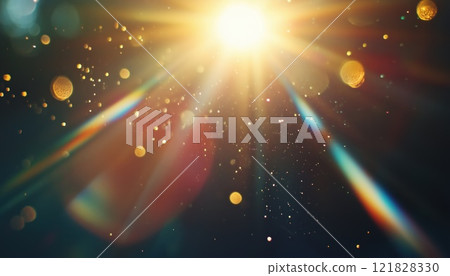 Enhance Your Images With Easy-To-Add Lens Flare Effects For Overlay Or Screen Blending Mode. Abstract Sun Burst, Digital Flare, And Iridescent Glare. 121828330