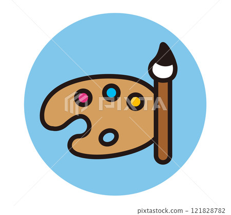 Palette and paint icon. Art, fine art, oil painting image. 121828782