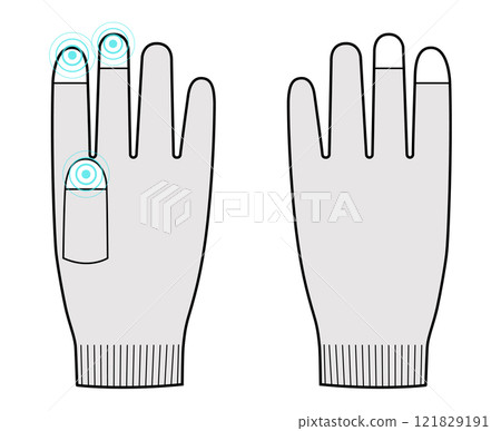 Touchscreen Gloves Three Fingers Fashion hand accessory clothing technical illustration garment. Vector front palm 121829191