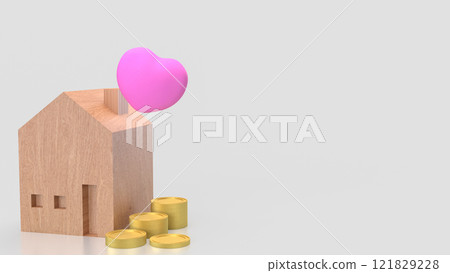 The Wood House and Heart for Property or Building concept 3d rendering. 121829228
